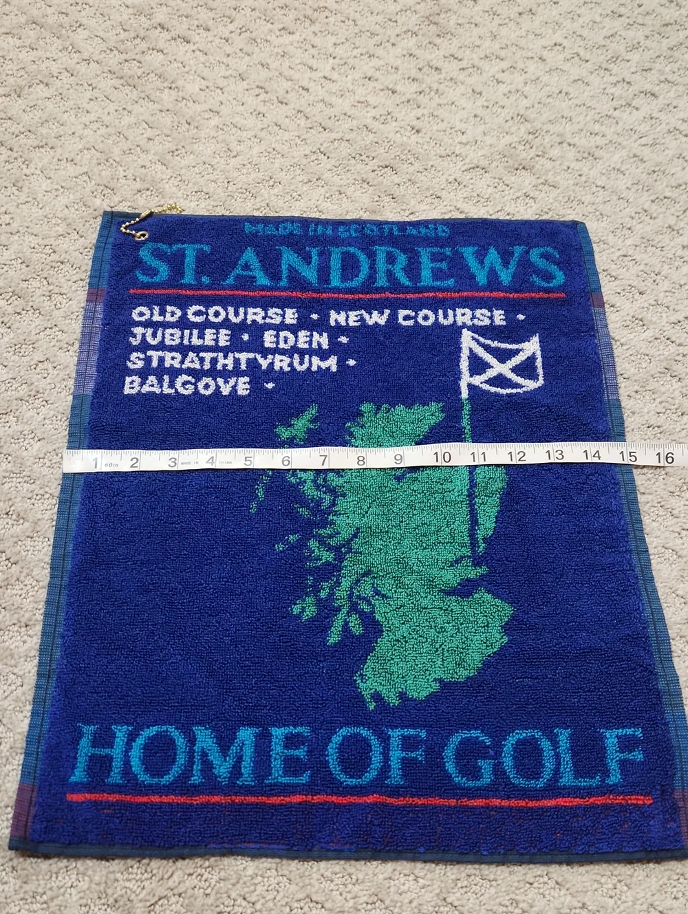 St. Andrews Golf Towel Home of Golf Blue & Green Made In Scotland